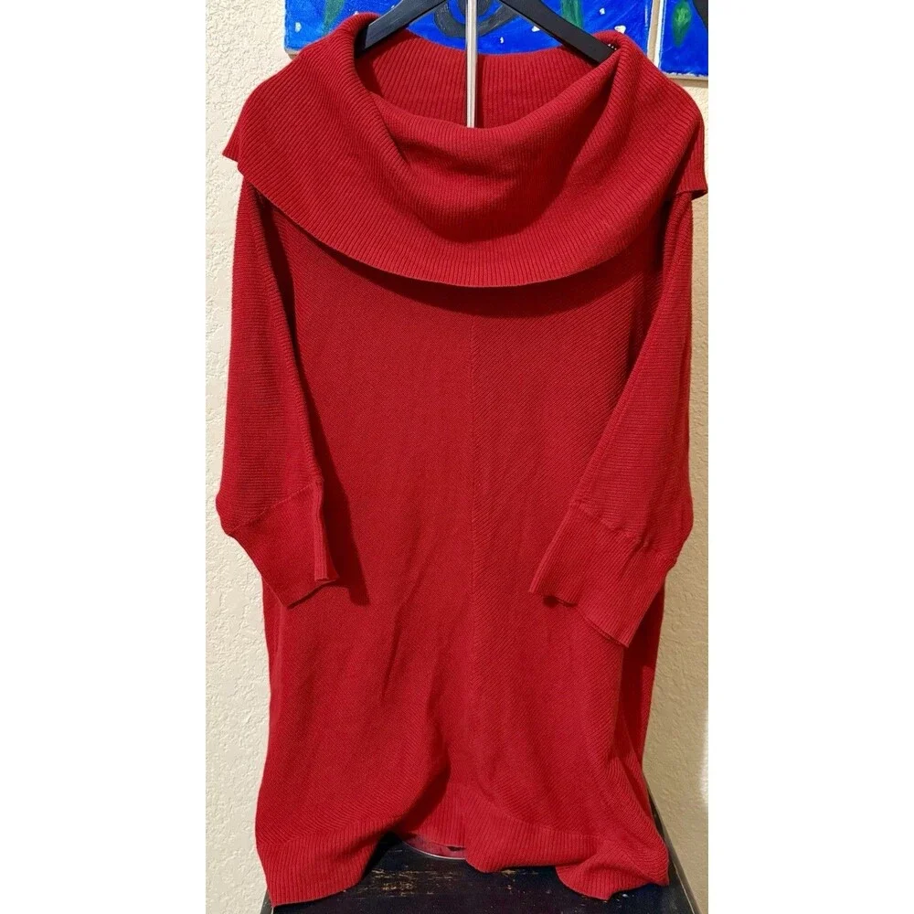 Lane Bryant Womens Size 22/24 Cowl Neck Sweater Red Dolman Sleeve Solid Tunic